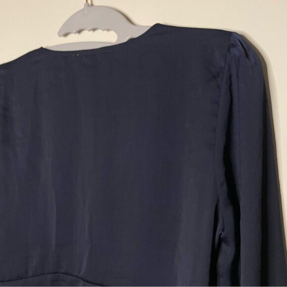 AEO Blue Satin V Neck 3/4 Sleeve Button Boho Renaissance Crop Top XS - Picture 9 of 9